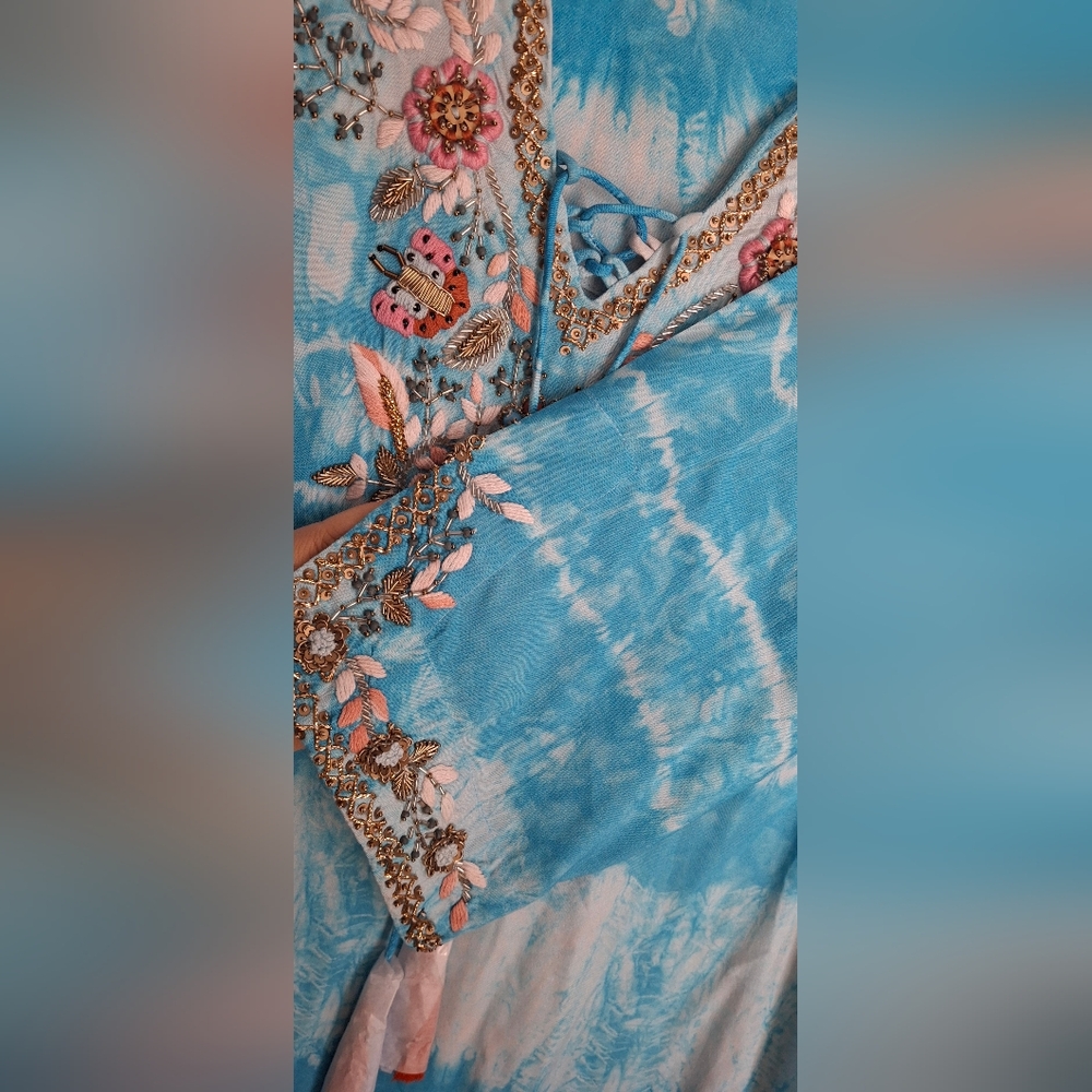 Soft surroundings icon beverly womens tunic blouse medium sky blue tye die new - Picture 10 of 12